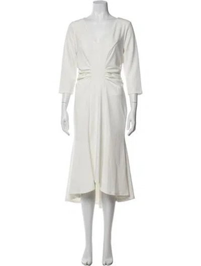 Pre-owned Halston V-neck Long Dress In White