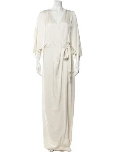 Pre-owned Halston V-neck Long Dress In White