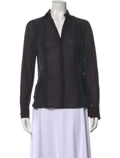 Pre-owned Halston V-neck Long Sleeve Blouse In Black