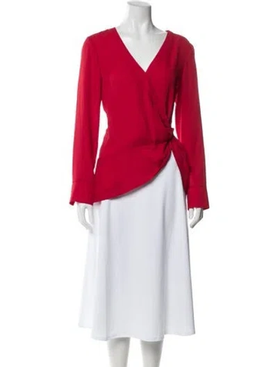 Pre-owned Halston V-neck Long Sleeve Blouse In Burgundy