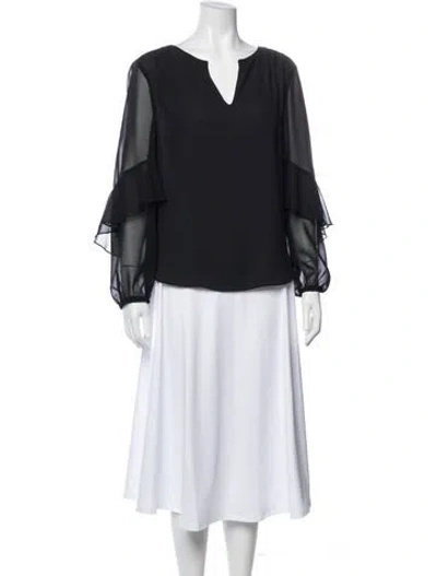 Pre-owned Halston V-neck Long Sleeve Blouse In Gray