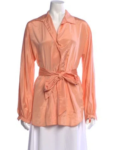 Pre-owned Halston V-neck Long Sleeve Blouse In Orange