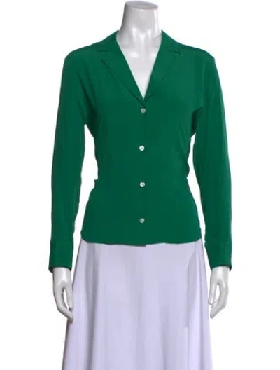 Pre-owned Halston V-neck Long Sleeve Blouse W/ Tags In Green