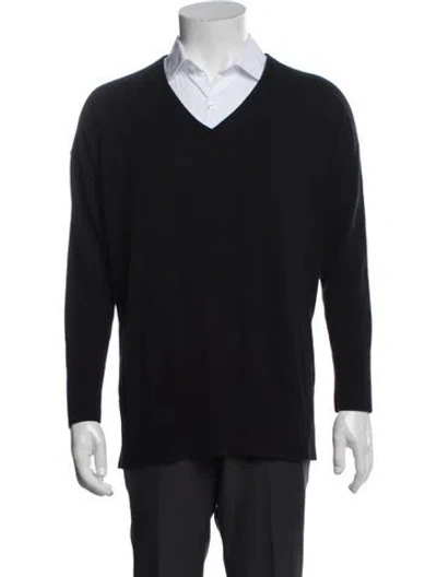 Pre-owned Halston V-neck Long Sleeve Pullover In Blue