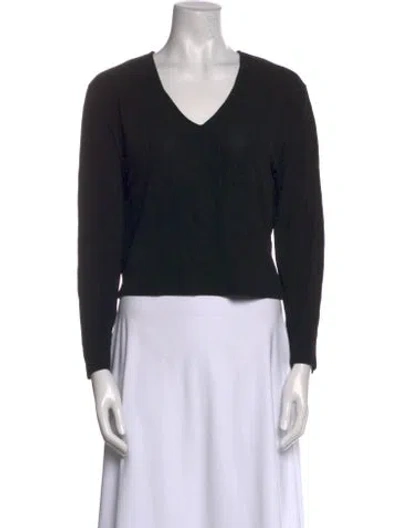 Pre-owned Halston V-neck Long Sleeve Top In Black