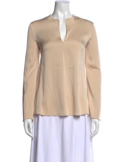 Pre-owned Halston V-neck Long Sleeve Top In Neutrals