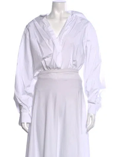 Pre-owned Halston V-neck Long Sleeve Top In White