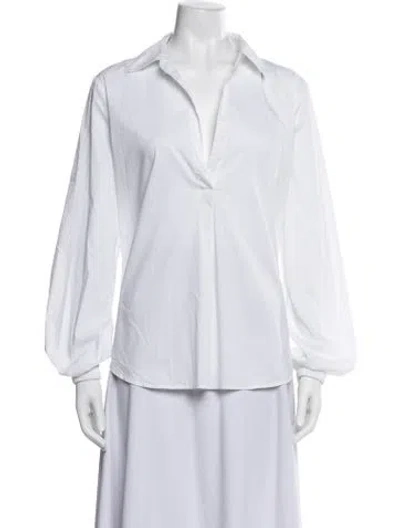 Pre-owned Halston V-neck Long Sleeve Top In White
