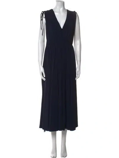Pre-owned Halston V-neck Midi Length Dress In Black