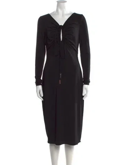 Pre-owned Halston V-neck Midi Length Dress In Black