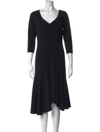 Pre-owned Halston V-neck Midi Length Dress In Black