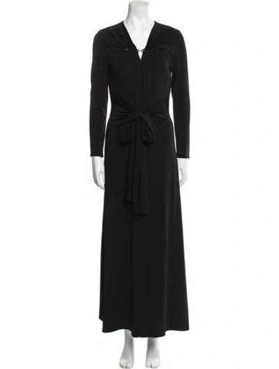 Pre-owned Halston V-neck Midi Length Dress In Black