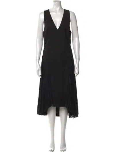 Pre-owned Halston V-neck Midi Length Dress In Black