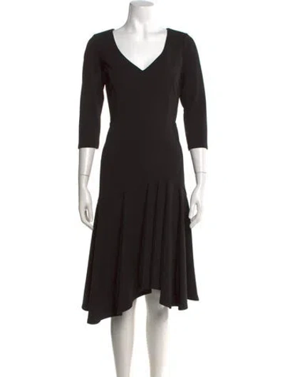 Pre-owned Halston V-neck Midi Length Dress In Black