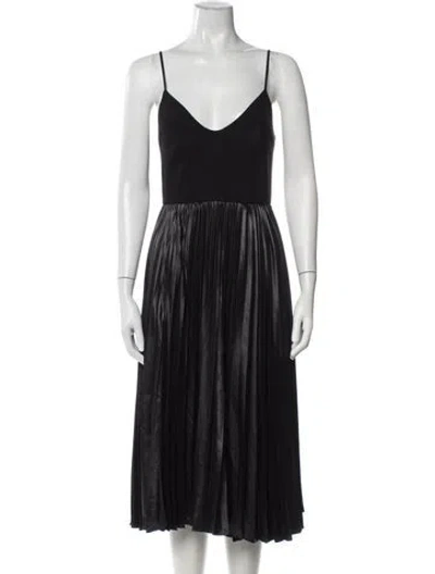 Pre-owned Halston V-neck Midi Length Dress In Black