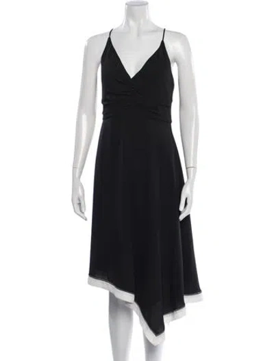 Pre-owned Halston V-neck Midi Length Dress In Black