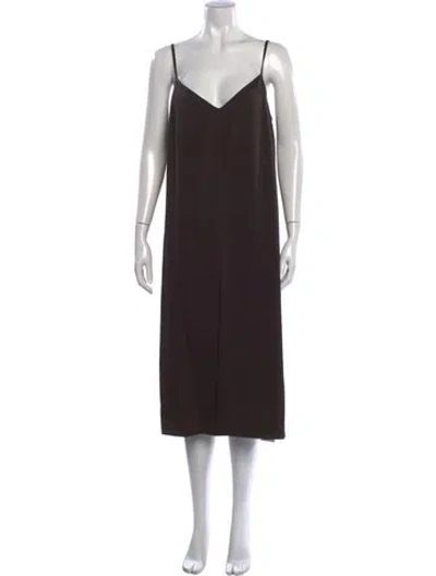 Pre-owned Halston V-neck Midi Length Dress In Black