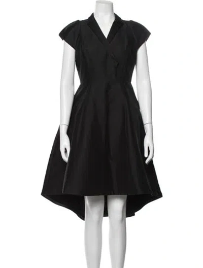 Pre-owned Halston V-neck Midi Length Dress In Black