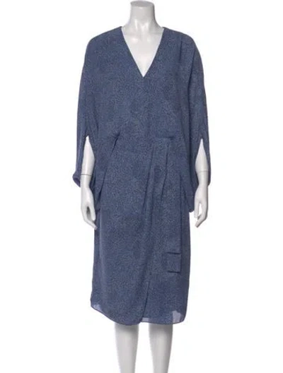 Pre-owned Halston V-neck Midi Length Dress In Blue