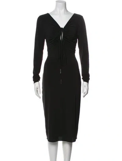 Pre-owned Halston V-neck Midi Length Dress In Blue