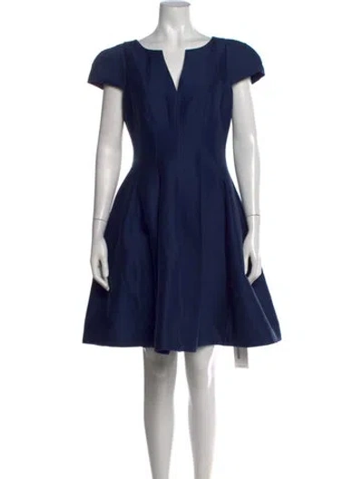 Pre-owned Halston V-neck Midi Length Dress In Blue