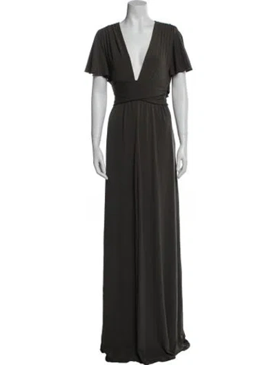 Pre-owned Halston V-neck Midi Length Dress In Gray
