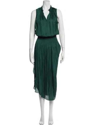 Pre-owned Halston V-neck Midi Length Dress In Green
