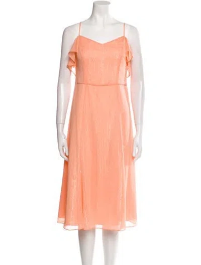 Pre-owned Halston V-neck Midi Length Dress In Orange