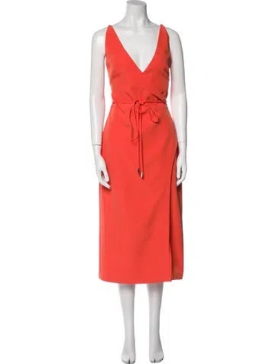 Pre-owned Halston V-neck Midi Length Dress In Orange