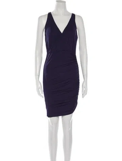 Pre-owned Halston V-neck Midi Length Dress In Purple