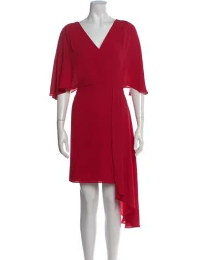 Pre-owned Halston V-neck Midi Length Dress In Red