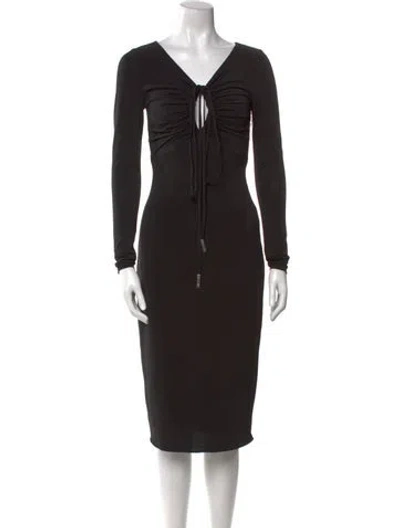 Pre-owned Halston V-neck Midi Length Dress W/ Tags In Black