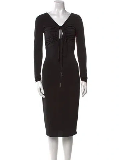 Pre-owned Halston V-neck Midi Length Dress W/ Tags In Black