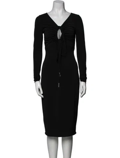 Pre-owned Halston V-neck Midi Length Dress W/ Tags In Black