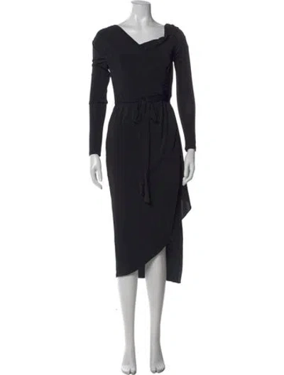 Pre-owned Halston V-neck Midi Length Dress W/ Tags In Black