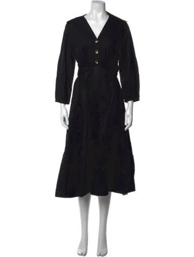 Pre-owned Halston V-neck Midi Length Dress W/ Tags In Black