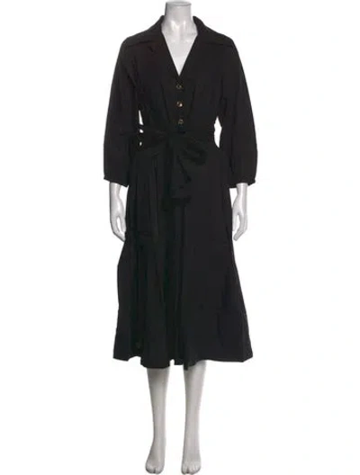 Pre-owned Halston V-neck Midi Length Dress W/ Tags In Black