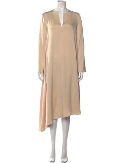 Pre-owned Halston V-neck Midi Length Dress W/ Tags In Neutrals