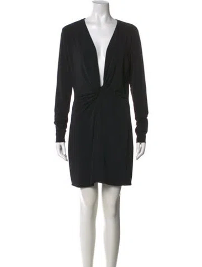 Pre-owned Halston V-neck Mini Dress In Black