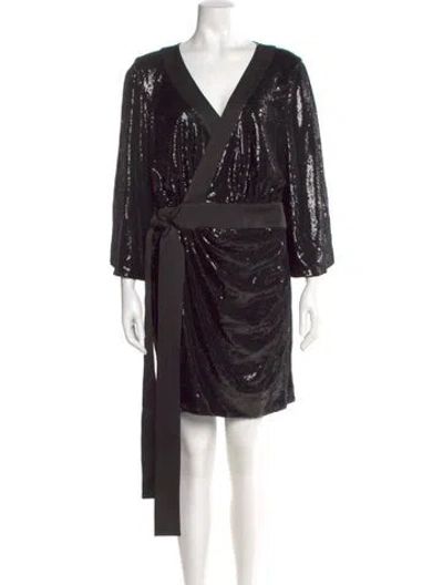 Pre-owned Halston V-neck Mini Dress In Black