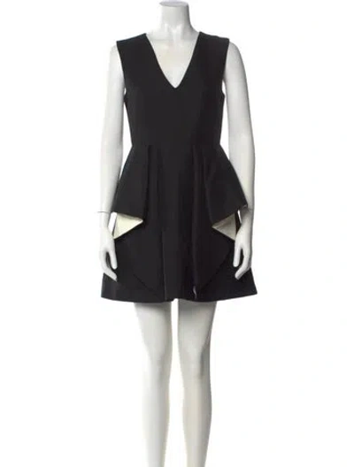 Pre-owned Halston V-neck Mini Dress In Black