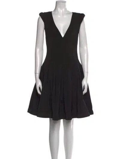 Pre-owned Halston V-neck Mini Dress In Black