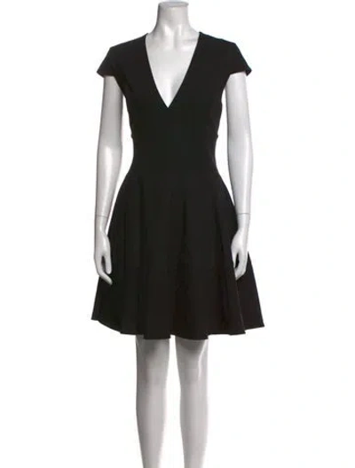 Pre-owned Halston V-neck Mini Dress In Black