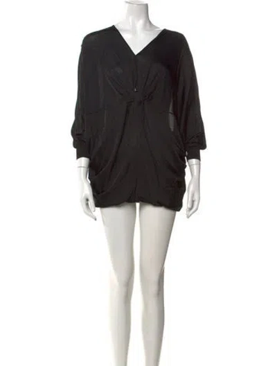 Pre-owned Halston V-neck Mini Dress In Black