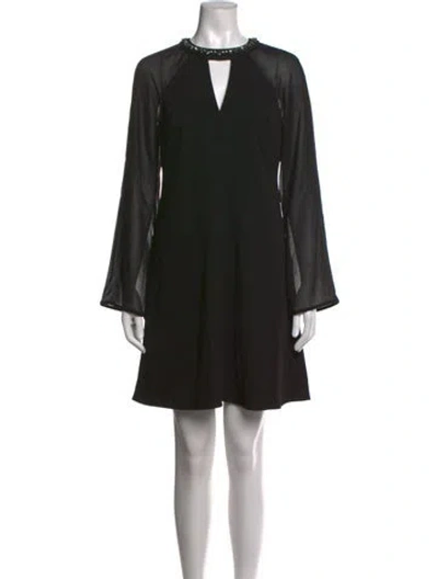 Pre-owned Halston V-neck Mini Dress In Black