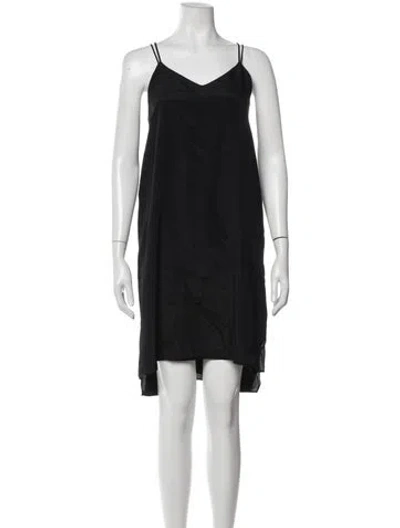 Pre-owned Halston V-neck Mini Dress In Black
