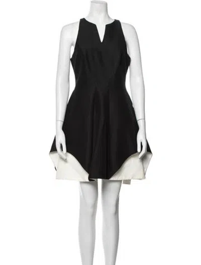 Pre-owned Halston V-neck Mini Dress In Black