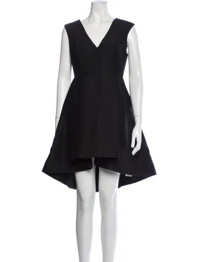 Pre-owned Halston V-neck Mini Dress In Black