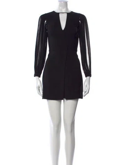 Pre-owned Halston V-neck Mini Dress In Black