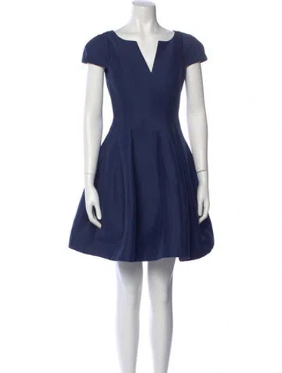 Pre-owned Halston V-neck Mini Dress In Blue
